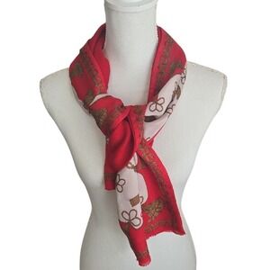 Lord & Taylor Vintage Scarf Tassel Print Bright Red Holiday 100% Silk Wool FLAWS